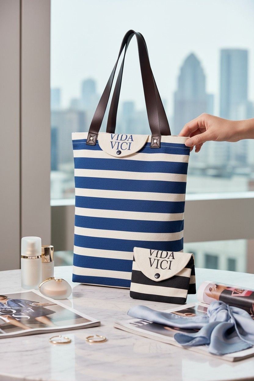 Ecobag personalizada com fechamento de aba bot&atilde;o