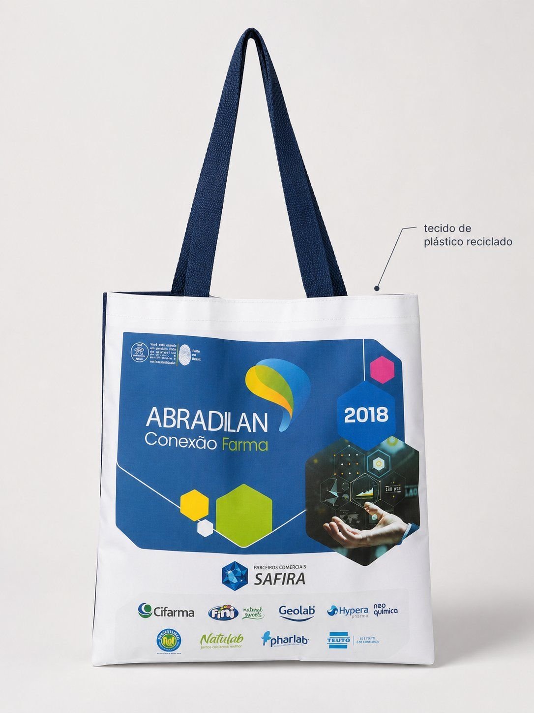 Ecobag tecido de pl&aacute;stico reciclado PET personalizada com estampa